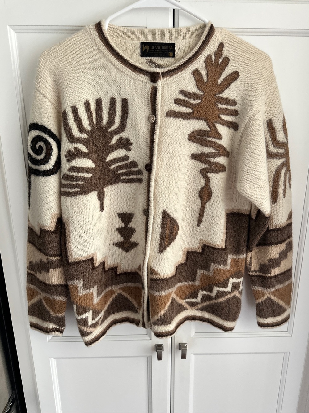 La  Vicunita 100% Baby Alpaca Tribal Button Cardigan Size S